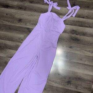 SHEIN Lavender Tie-Shoulder Wide-Leg Jumpsuit